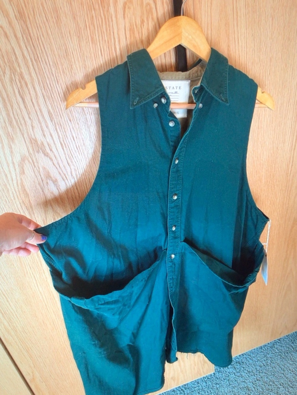State The Label Everlane Women's Teal Button-Front Sleeveless Utility Tank